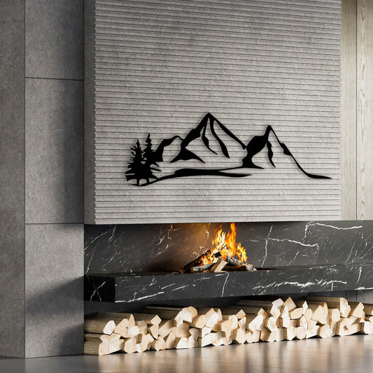 Mountain Metal Wall Art shown on a living room wall