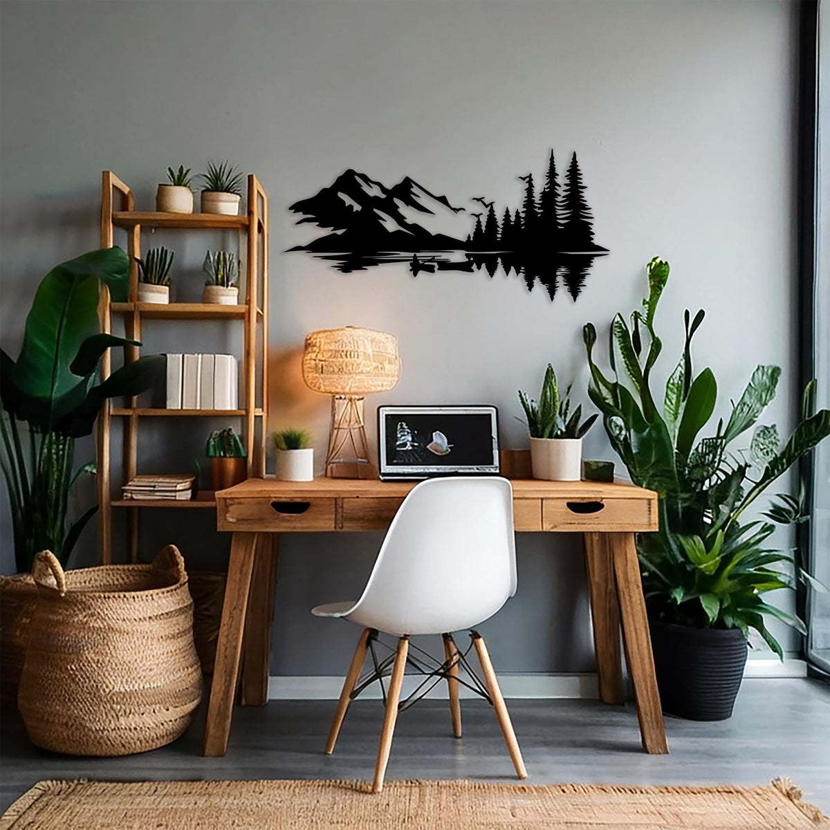 Mountain Lake Canoe Metal Wall Art bedroom interior styling