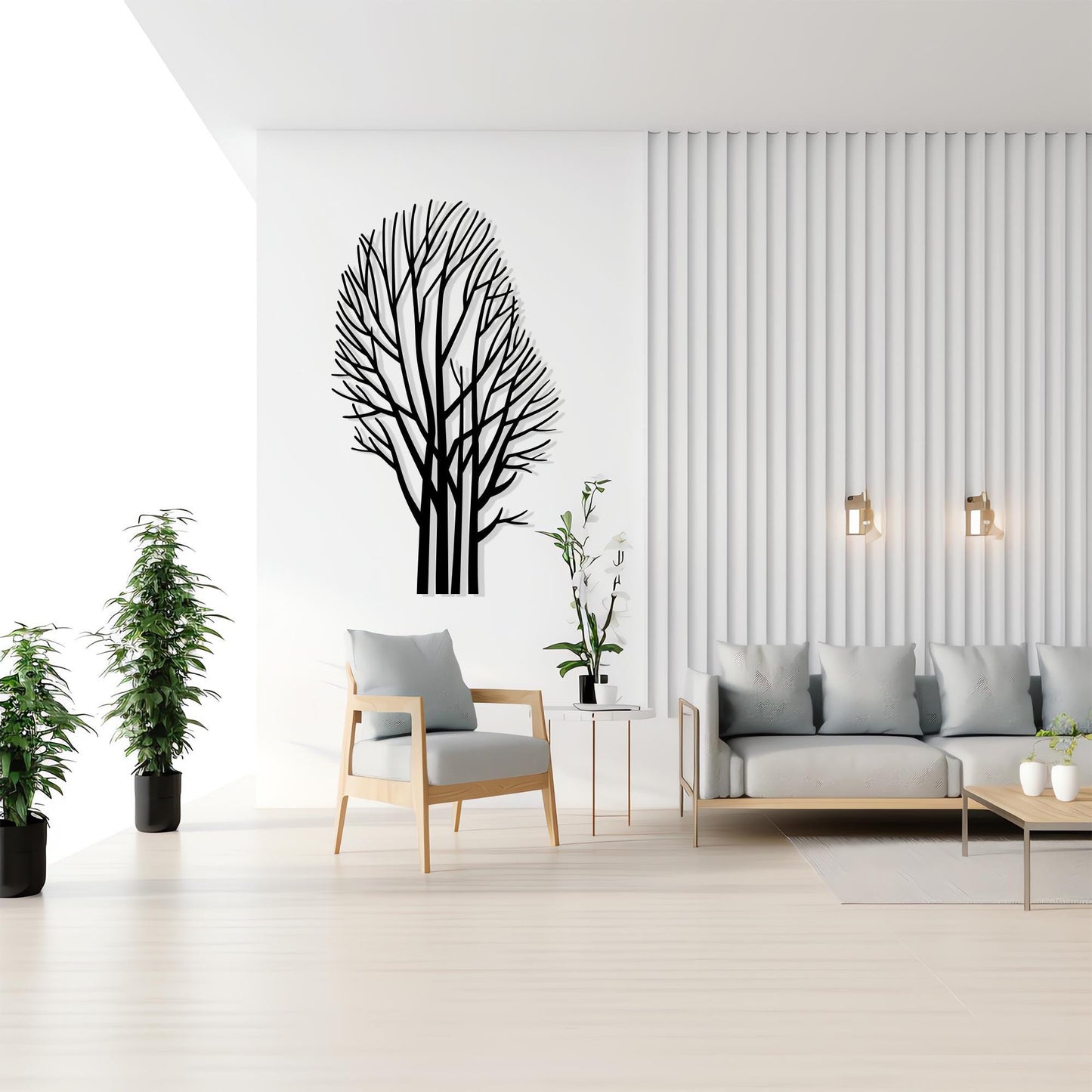 Tree Minimalist Metal Wall Art bedroom interior styling