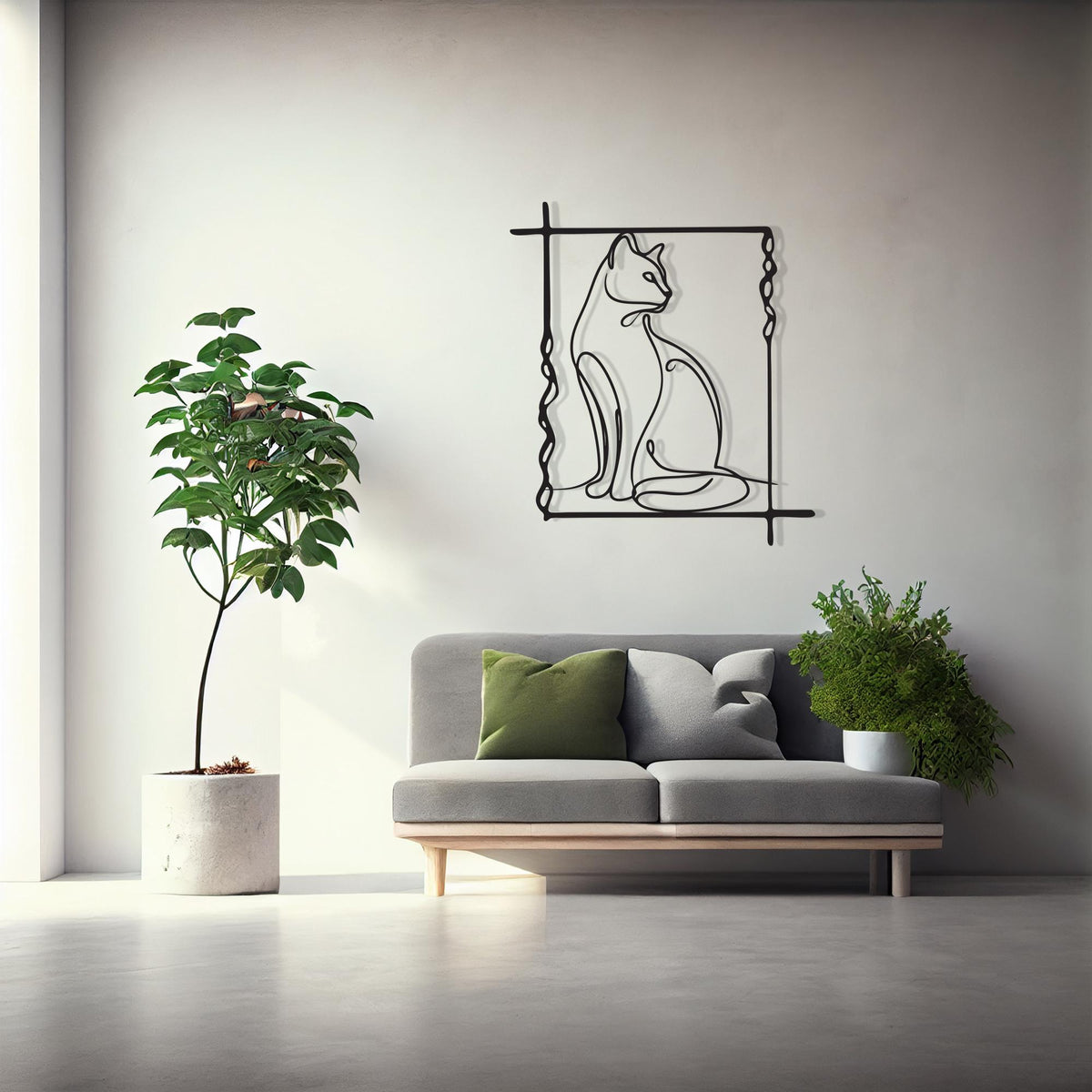 Minimalist Cat Line Art bedroom interior styling