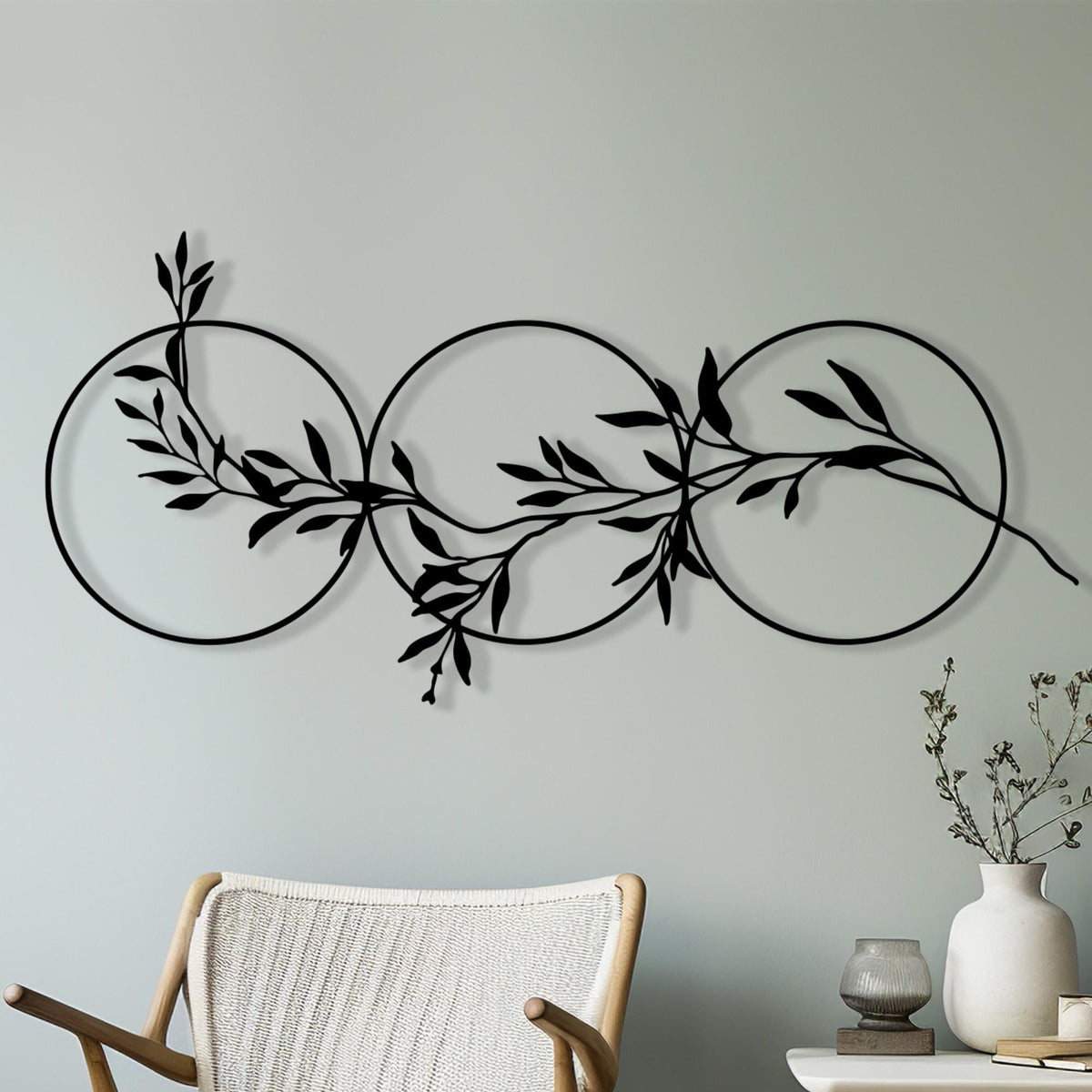 Three Circles Leaf Metal Wall Art bedroom interior styling