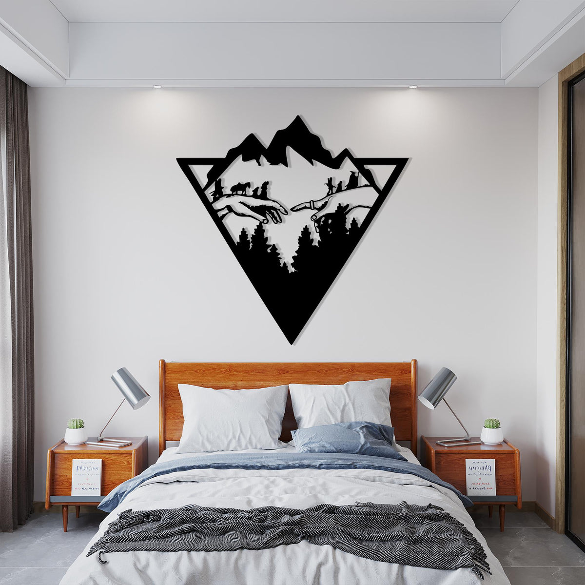 Geometric Mountain Metal Wall Art bedroom interior styling