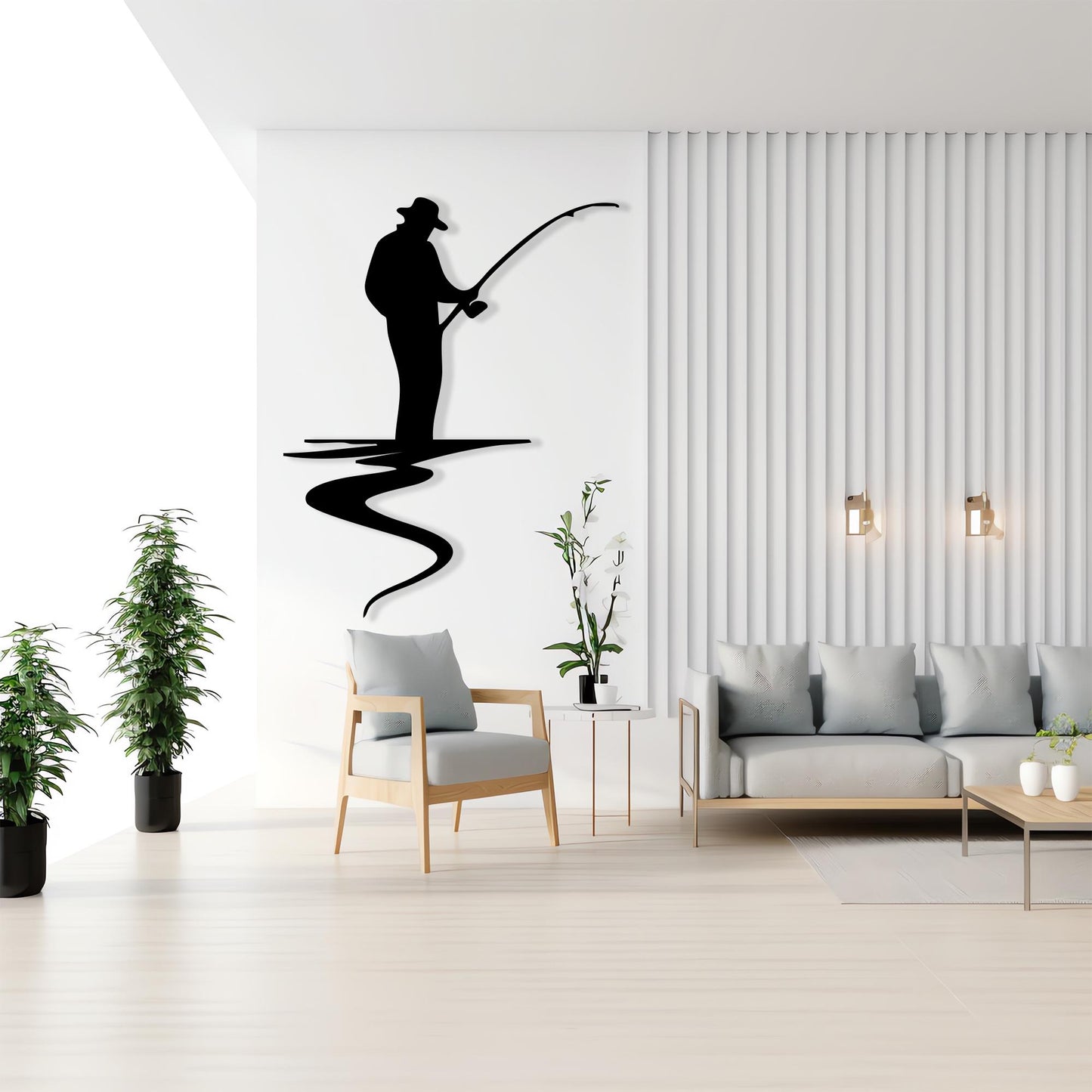 Fisherman Silhouette Metal Wall Art, Rustic Cabin Decor, Unique Birthday Gift | Wallsignature