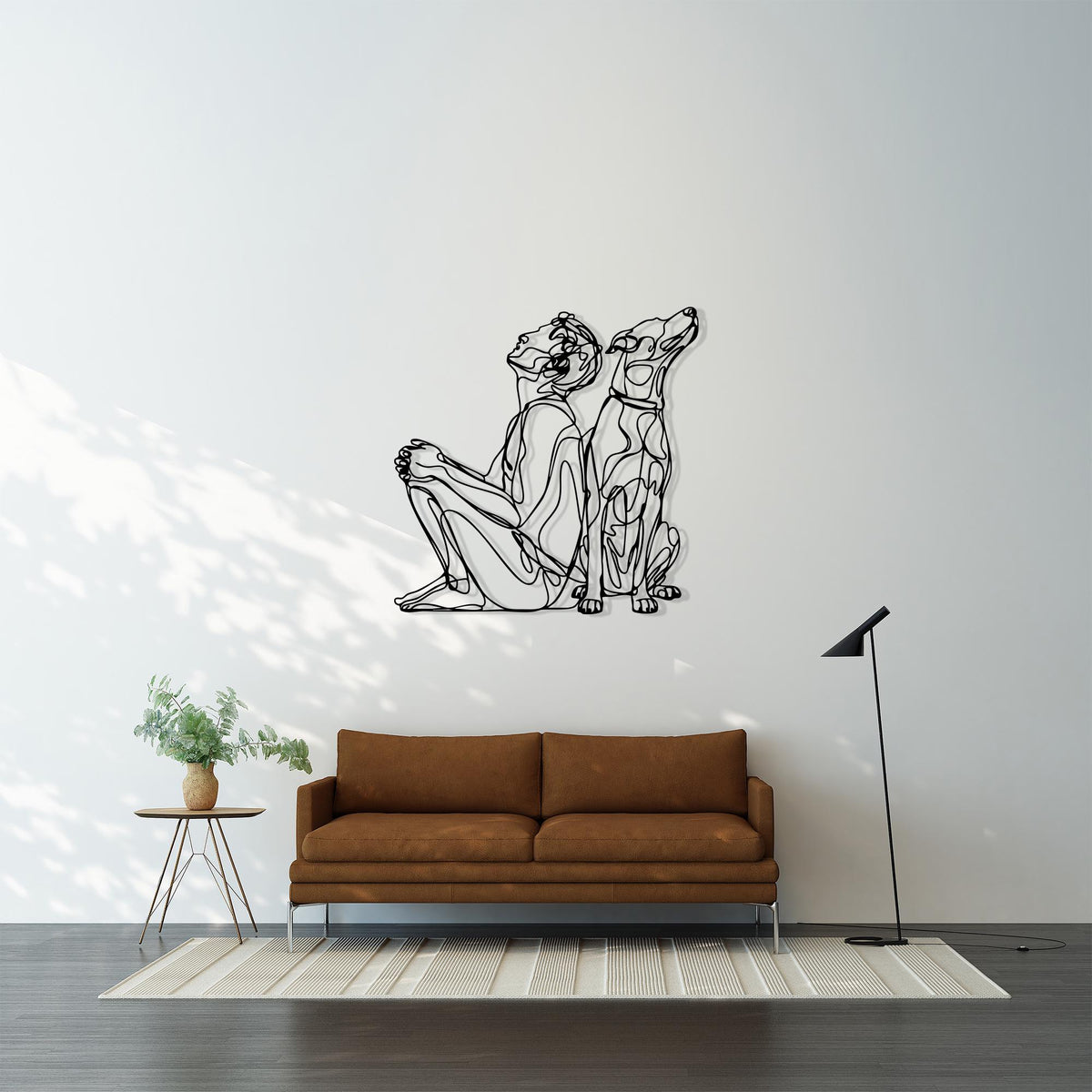 Modern Line Art Dog and Owner Metal Wall Decor bedroom interior styling