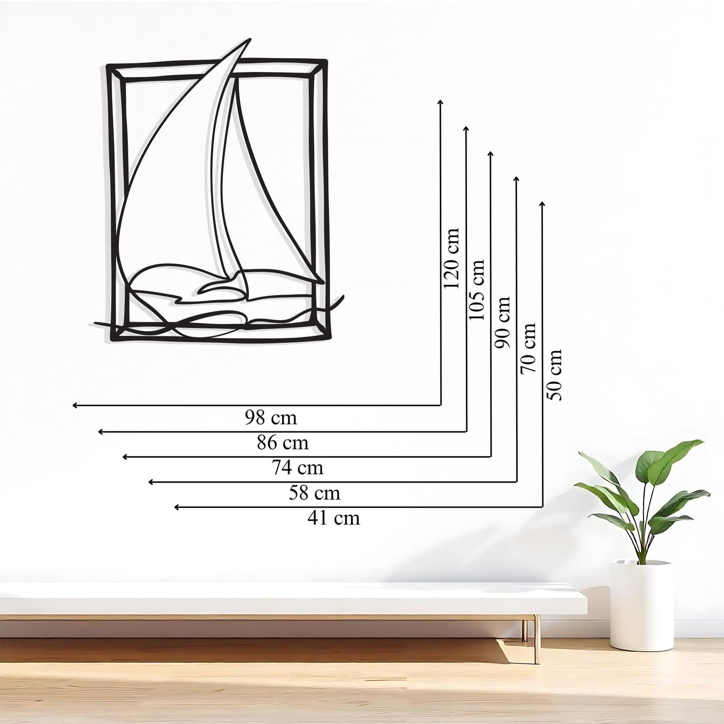 Framed Sailboat Metal Wall Art, Minimalist Yacht One Line Art, Nautical Coastal Decor Gift | Wallsignature