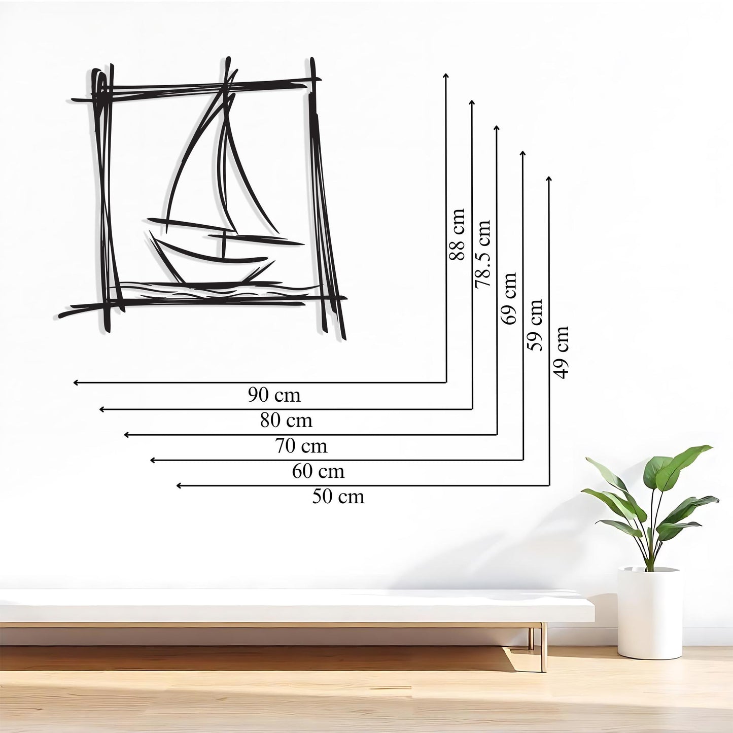 Minimalist Sailboat Metal Wall Art, Nautical Line Art Decor | Wallsignature