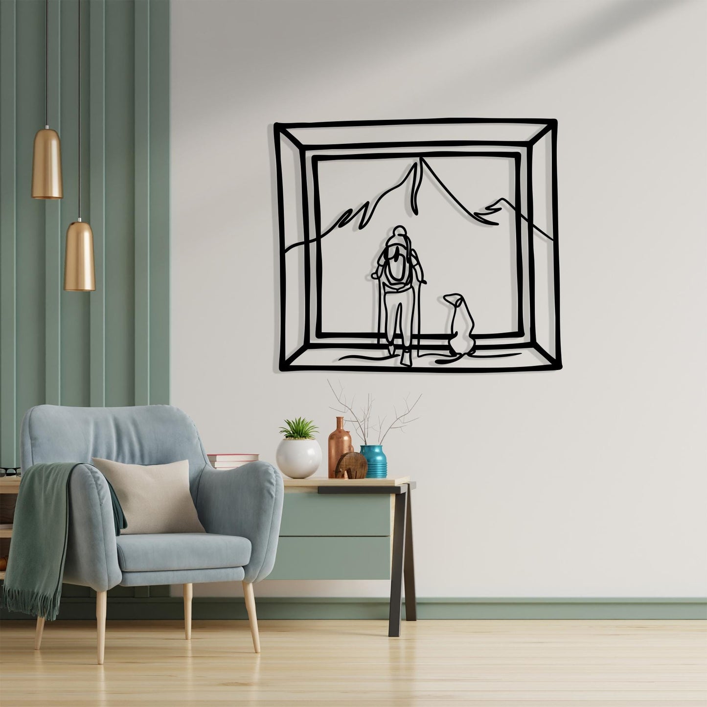 Hiker and Dog Metal Wall Art bedroom interior styling