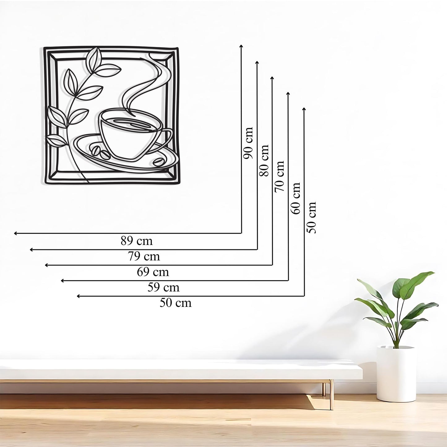 Coffee Cup Metal Wall Art, Modern Line Art, Kitchen Decor, Housewarming Gift | Wallsignature
