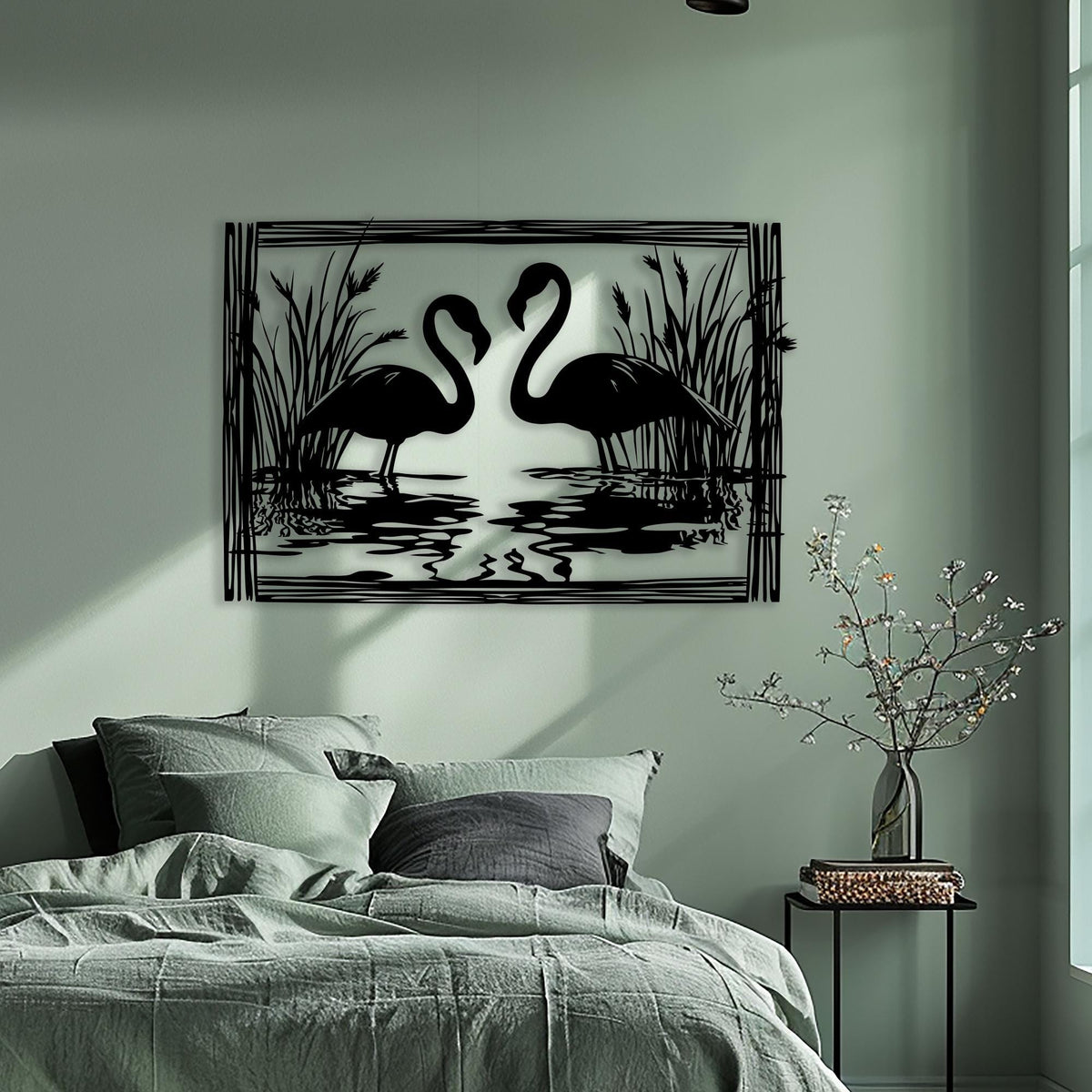 Flamingo Metal Wall Art bedroom interior styling