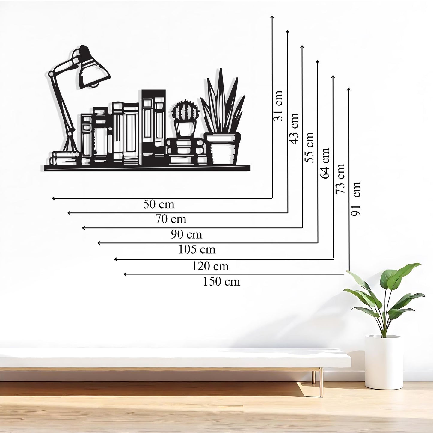 Black Metal Bookshelf Wall Art, Modern Reading Nook Decor, Unique Birthday Gifts | Wallsignature