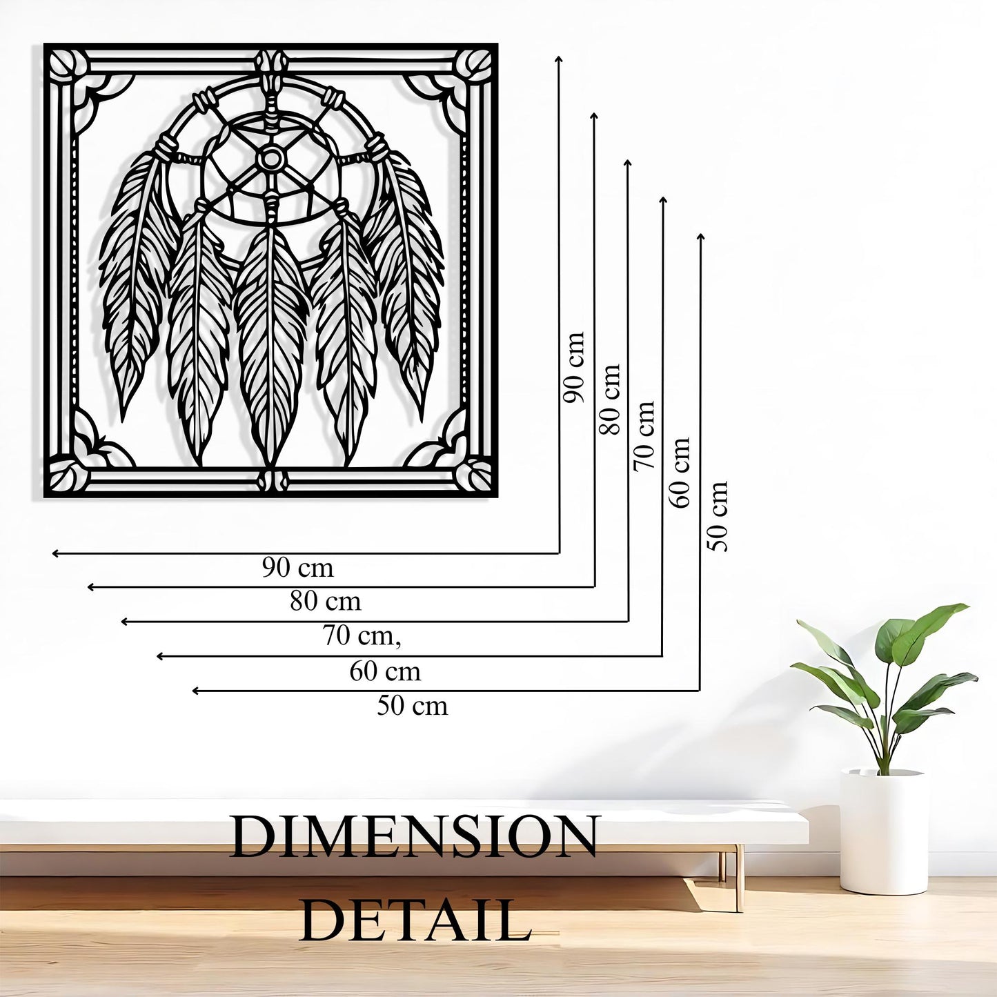 Dreamcatcher Metal Wall Art, Boho Feather Decor, Spiritual Housewarming Gift, Large Bedroom Hanging | Wallsignature