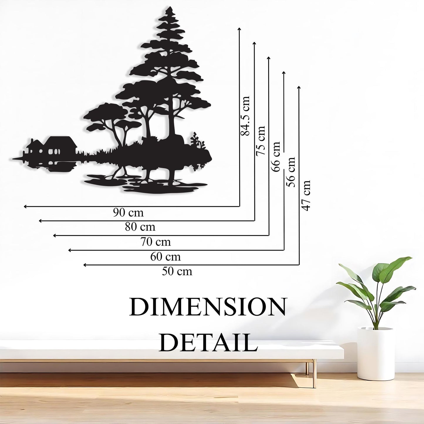 Cabin Lake Metal Wall Art, Rustic Nature Silhouette, Modern Decor | Wallsignature
