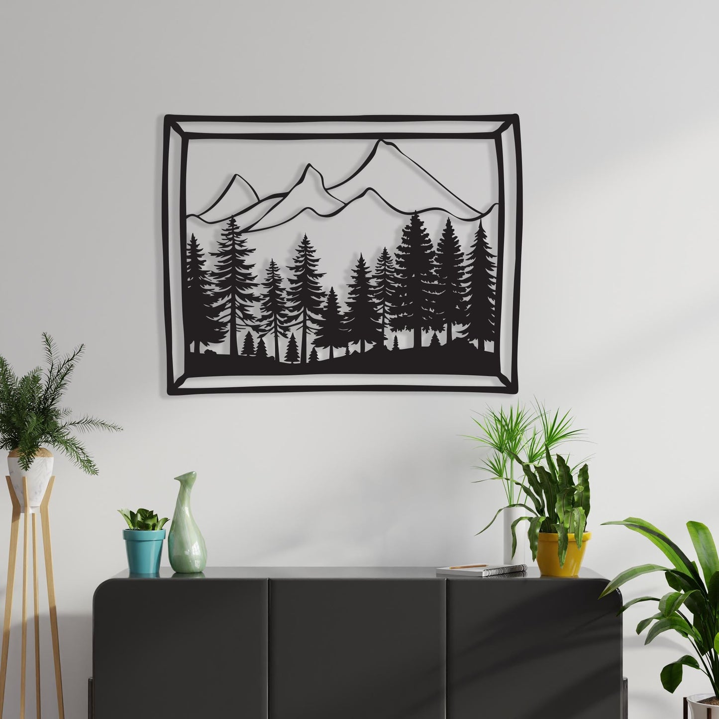 Mountain Forest Metal Wall Art, Rustic Cabin Decor, Housewarming | Wallsignature