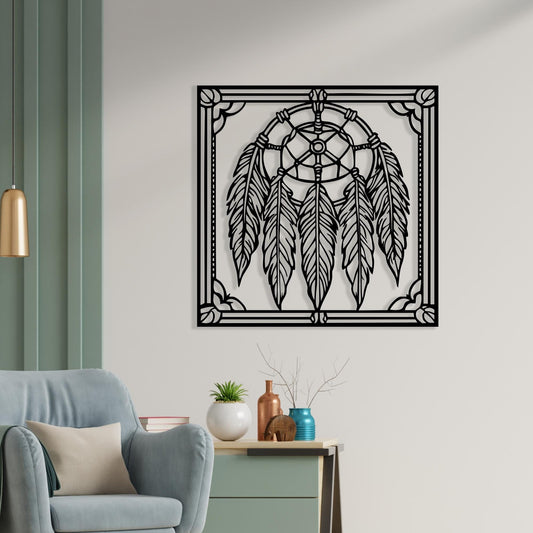 Dreamcatcher Metal Wall Art shown on a living room wall