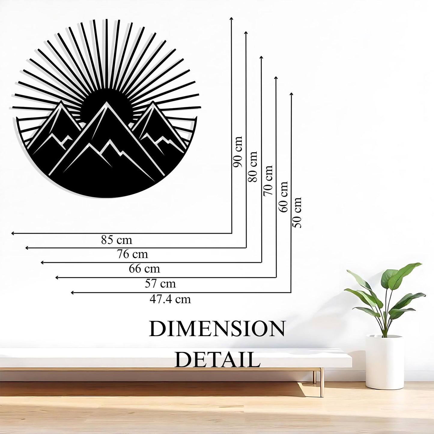 Mountain Metal Wall Art, Round Sunrise Decor, Geometric Nature Sign, Adventure Gift | Wallsignature