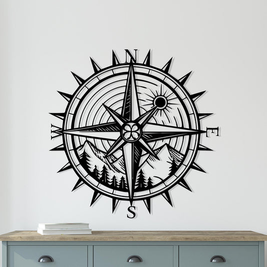 Compass Metal Wall Art shown on a living room wall