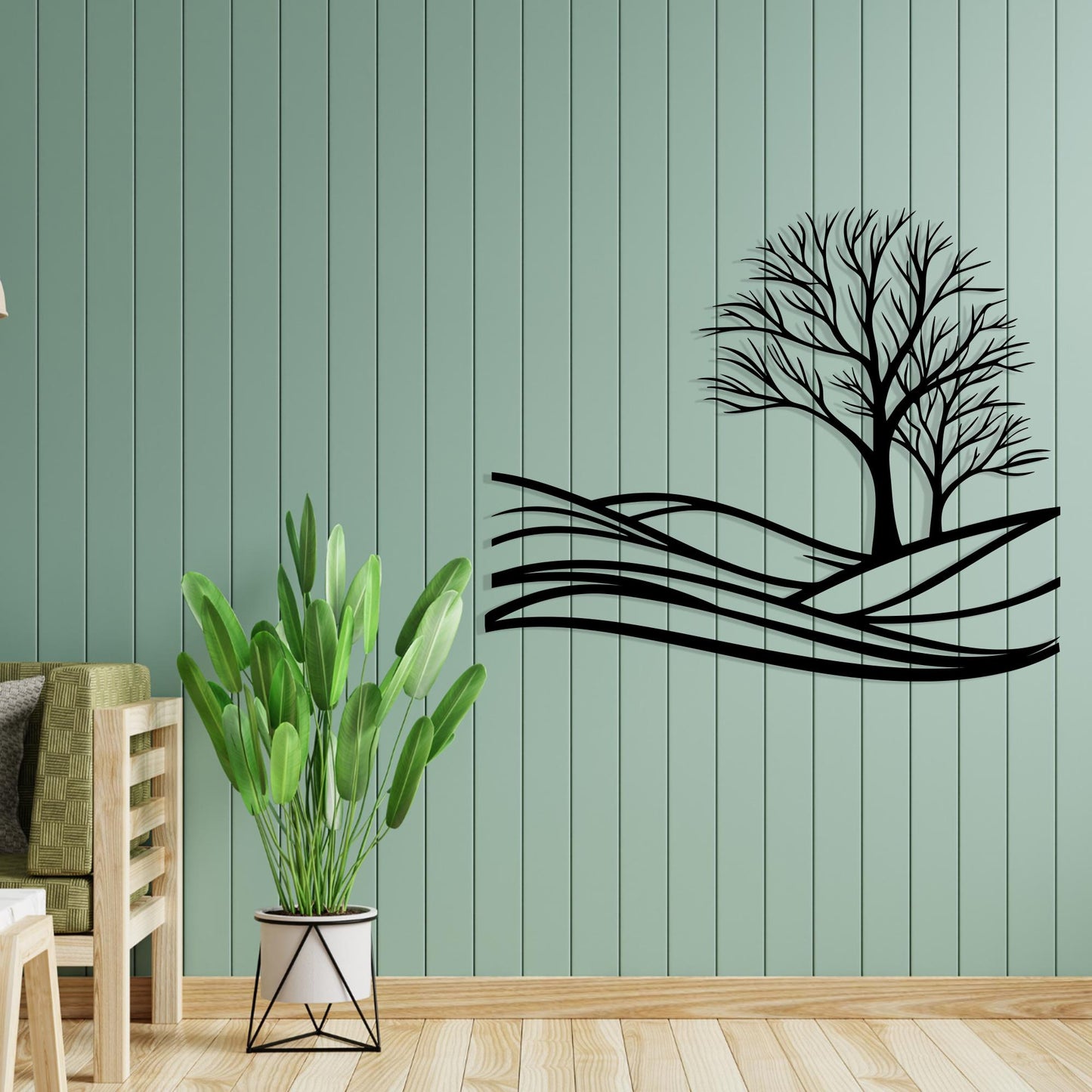 Minimalist Tree Metal Wall Art bedroom interior styling