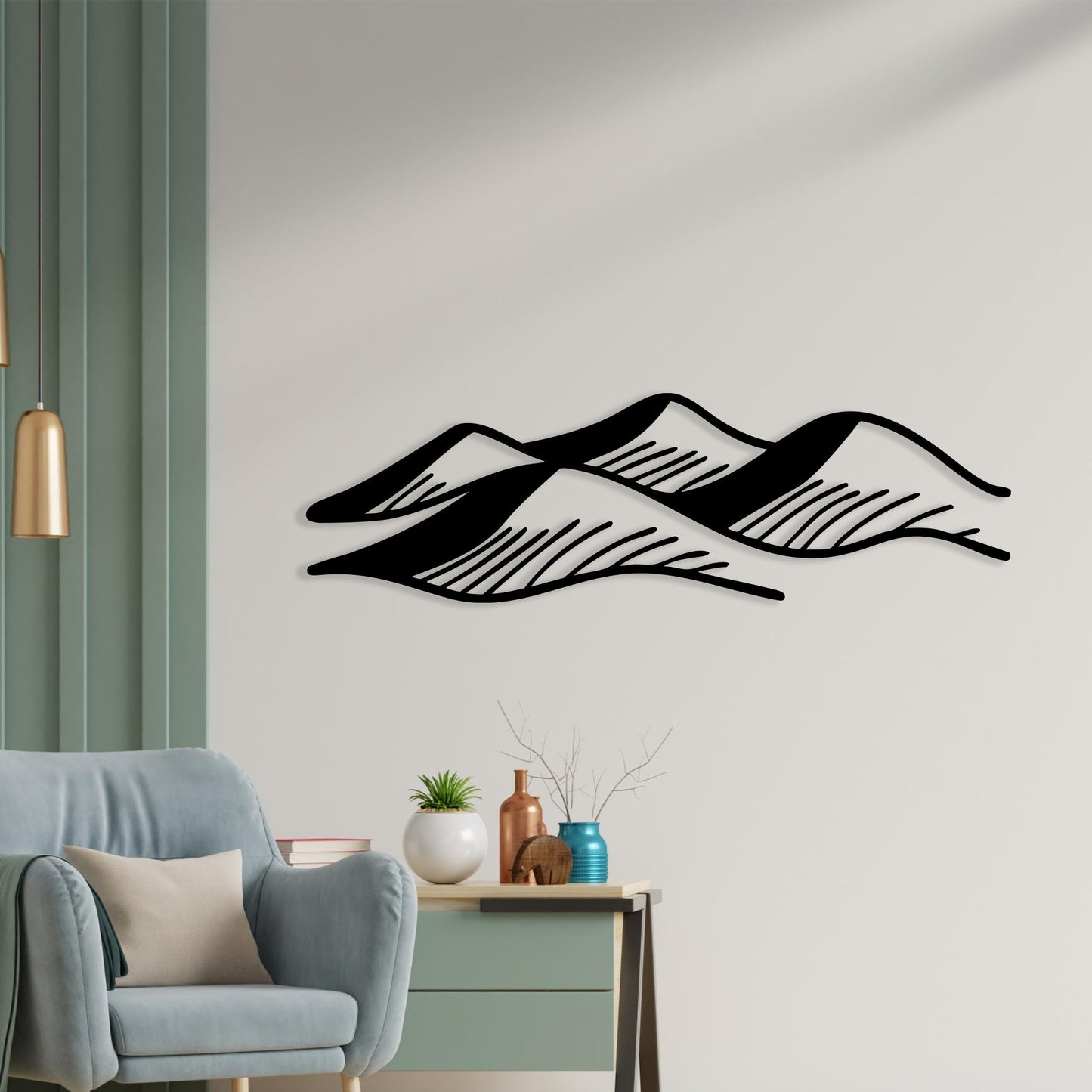 Minimalist Mountain Metal Wall Art bedroom interior styling