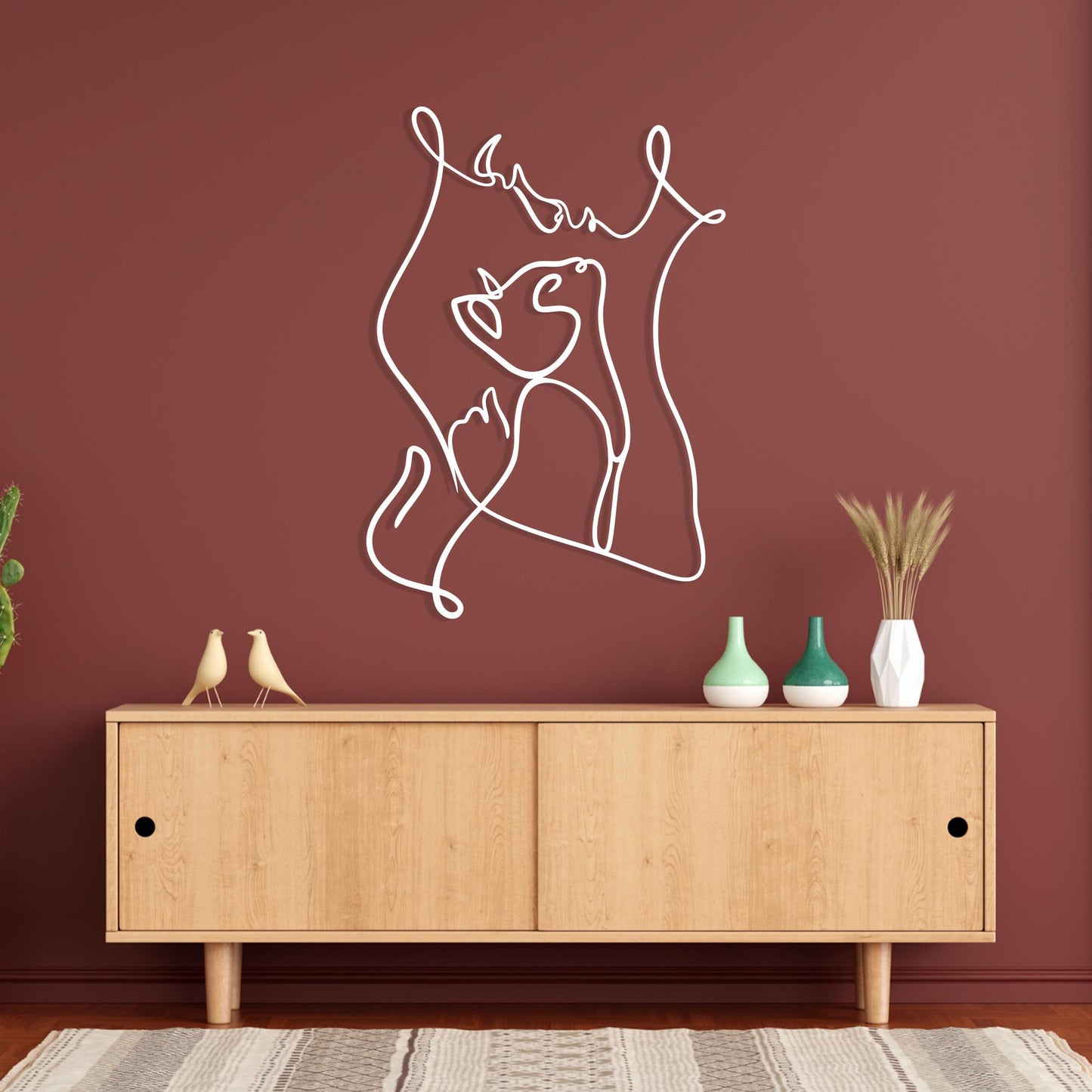 Woman and Cat Metal Wall Art, One Line Pet Decor, Minimalist Animal Lover Gift | Wallsignature