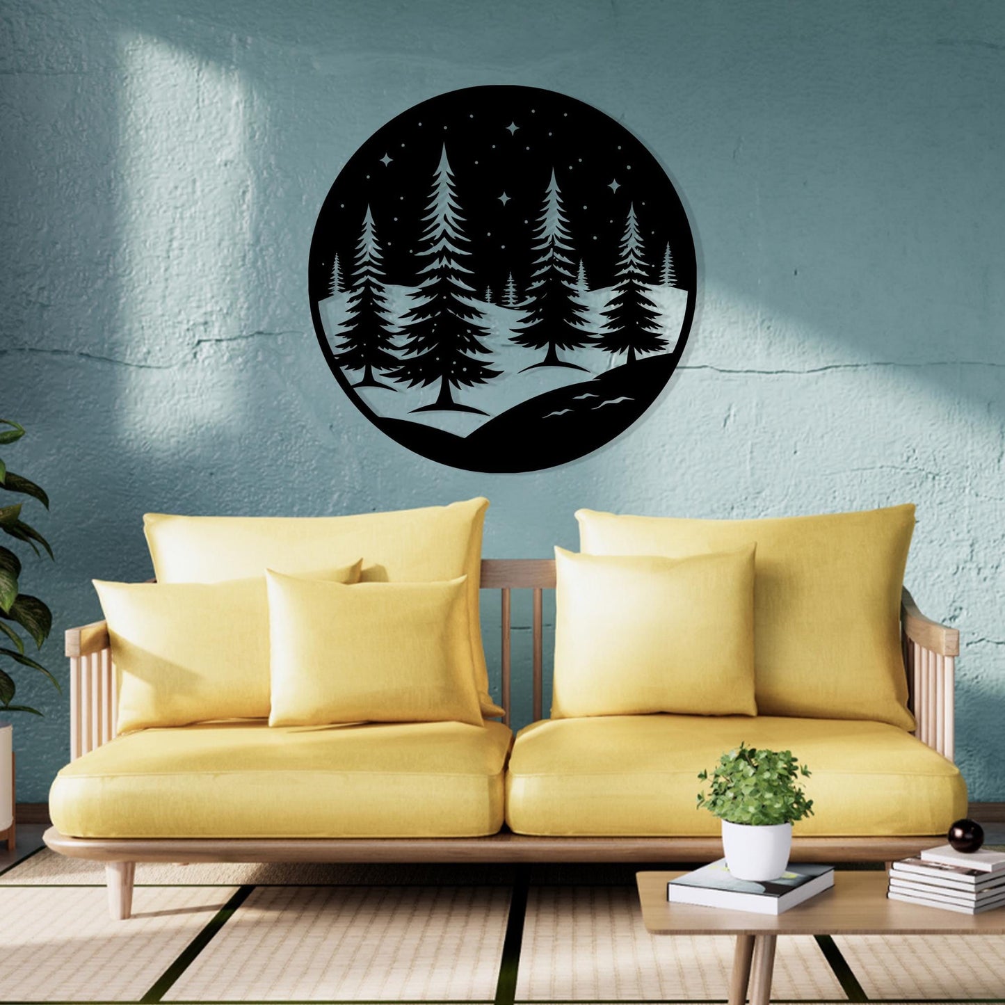Pine Tree Metal Wall Art, Circle Forest Home Decor, Housewarming Gift | Wallsignature