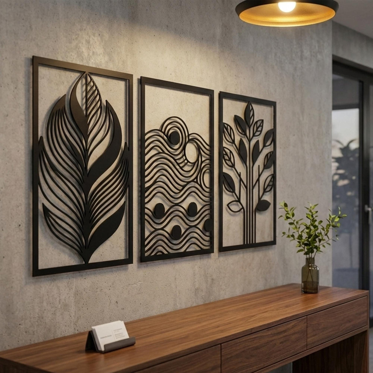 Set of 3 Nature Metal Wall Art bedroom interior styling