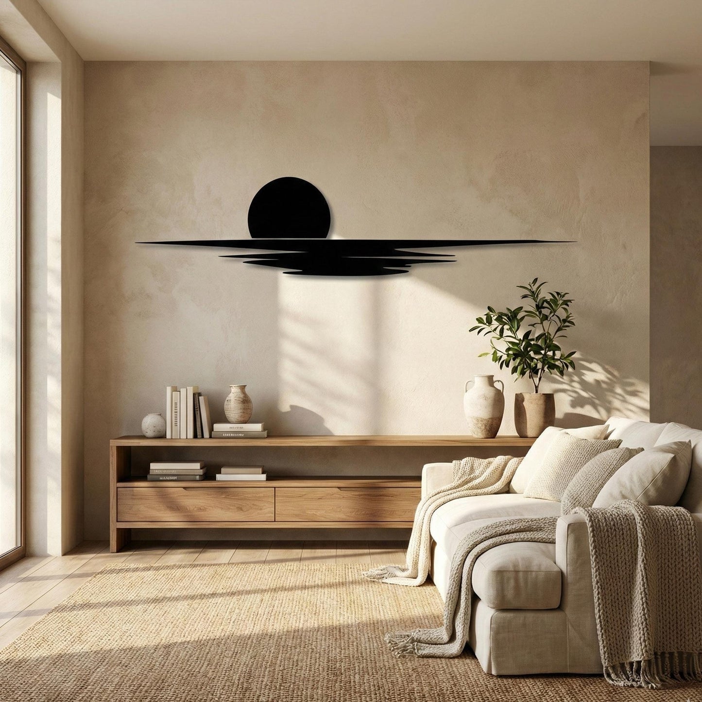 Minimalist Sun Horizon Metal Wall Art close-up of the powder-coated finish