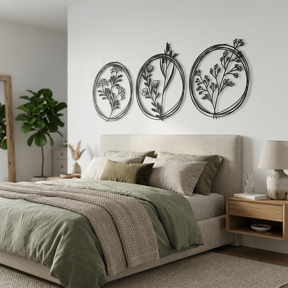 Set of 3 Metal Wildflower Wall Art close-up of the powder-coated finish