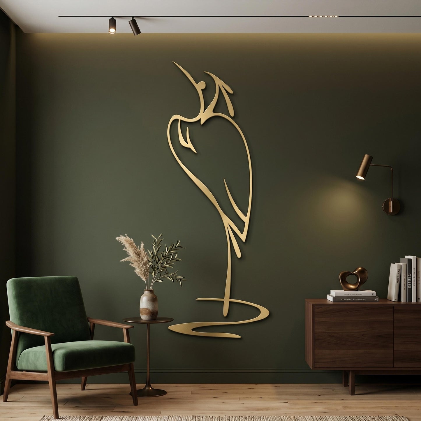 Minimalist Metal Heron Art, Abstract Line Bird Decor, Modern Crane Wall Sculpture | Wallsignature