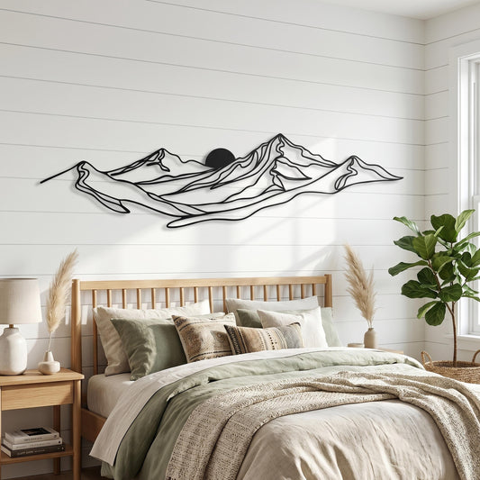 Metal Mountain Wall Art shown on a living room wall