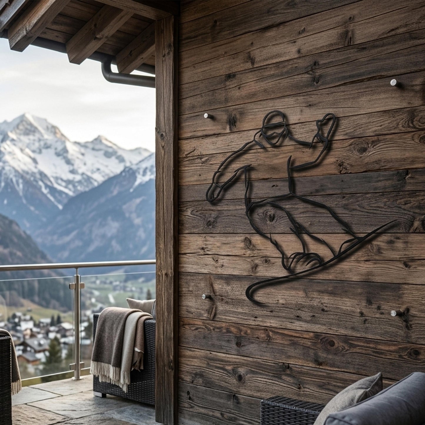 Snowboarder Metal Wall Art hanging hardware and mounting detail
