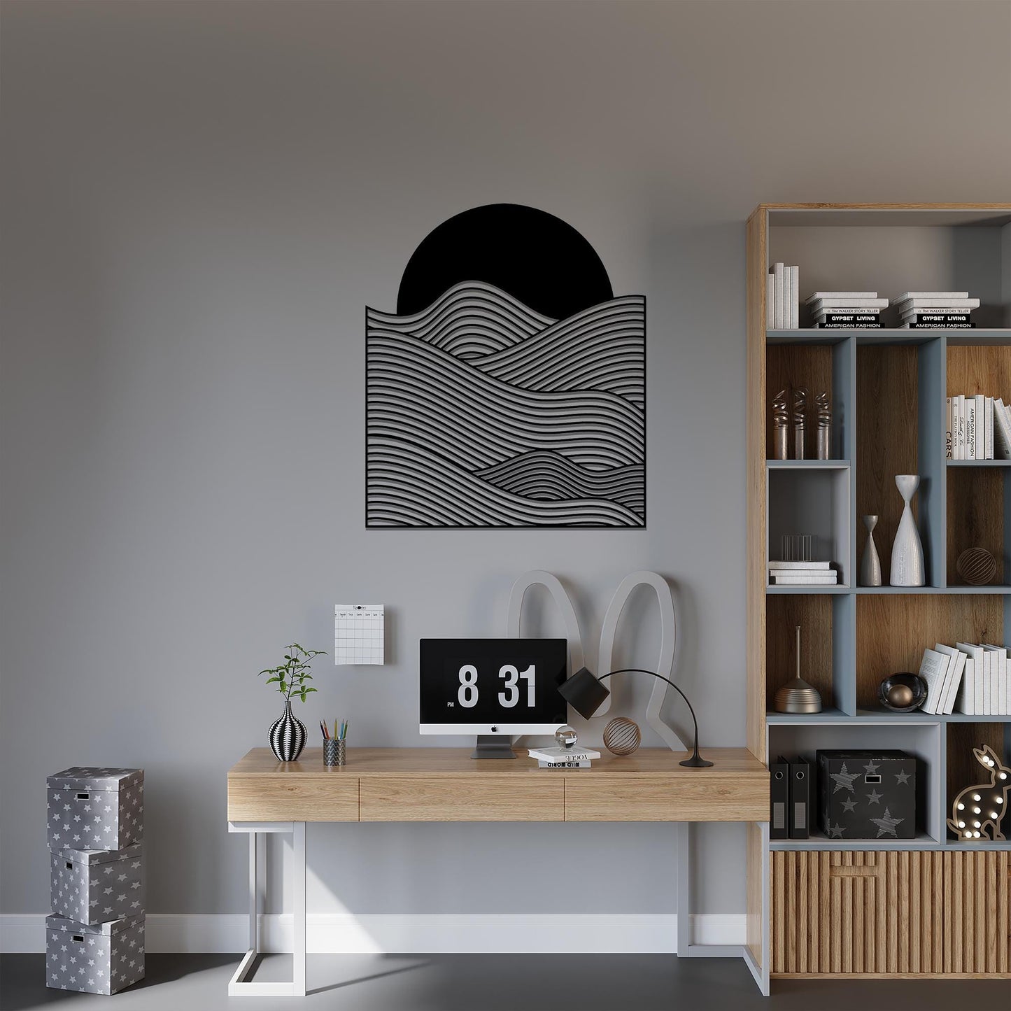 Ocean Wave Metal Wall Art, Minimalist Sea Sunset Decor, Modern Beach House Hanging | Wallsignature