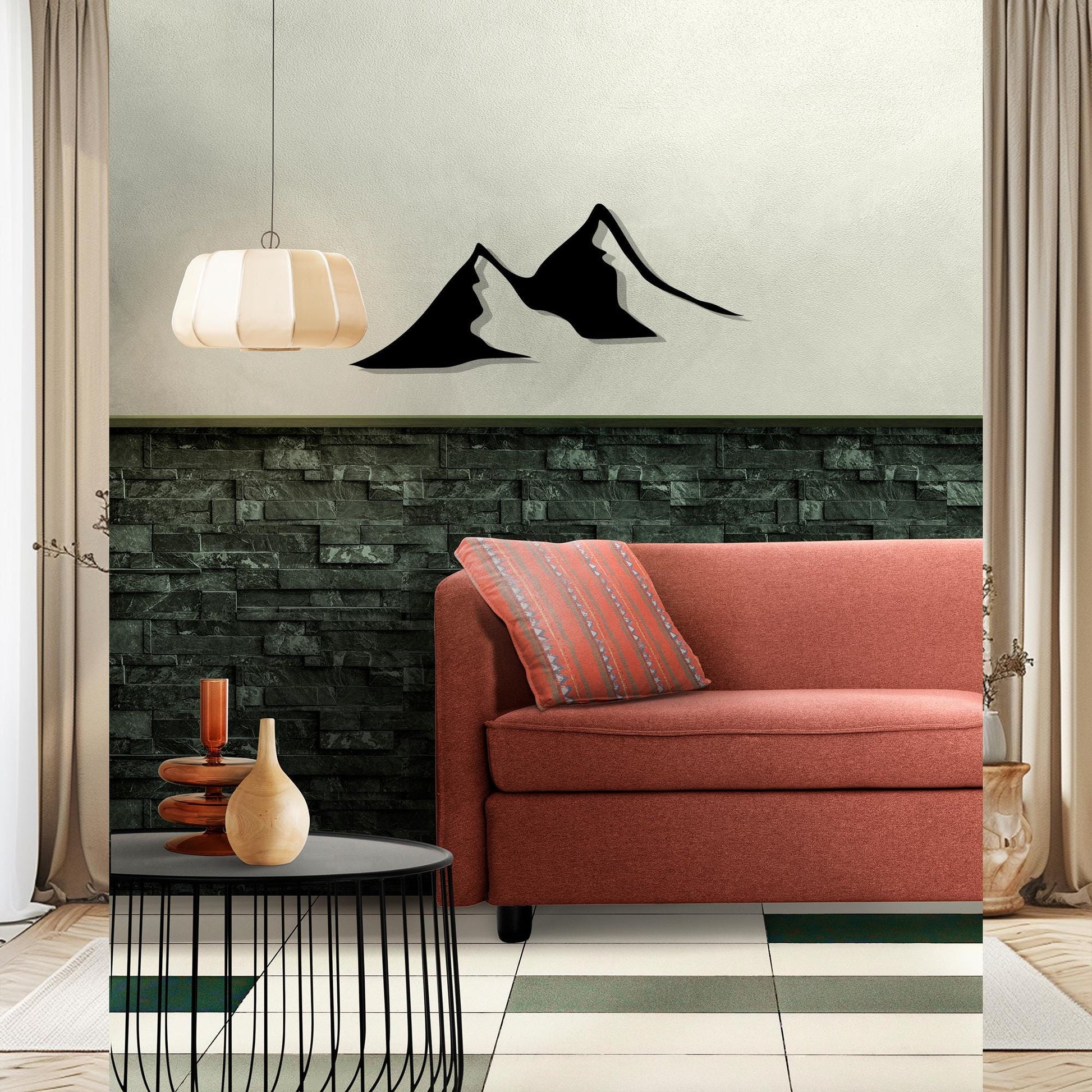 Minimalist Black Metal Mountain Wall Art, Rustic Modern Decor | Wallsignature