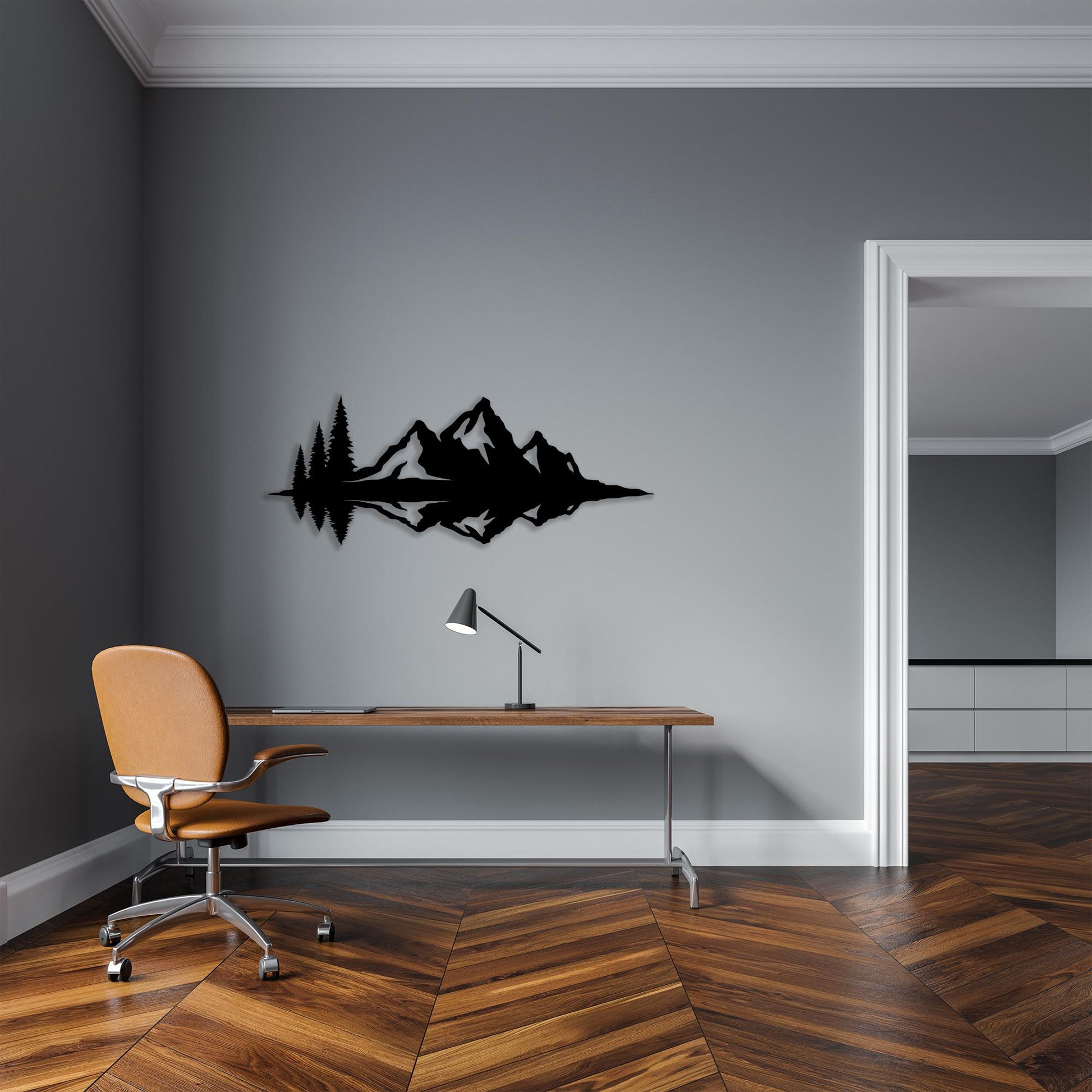 Mountain Lake Black Metal Wall Art, Nature Reflection Home Decor, Unique Birthday Gift | Wallsignature