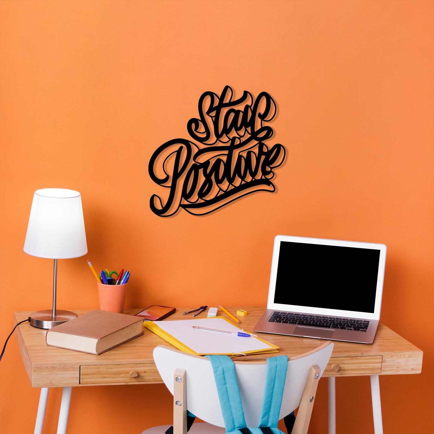 Handmade Stay Positive Metal Wall Art, Modern Office Decor | Wallsignature