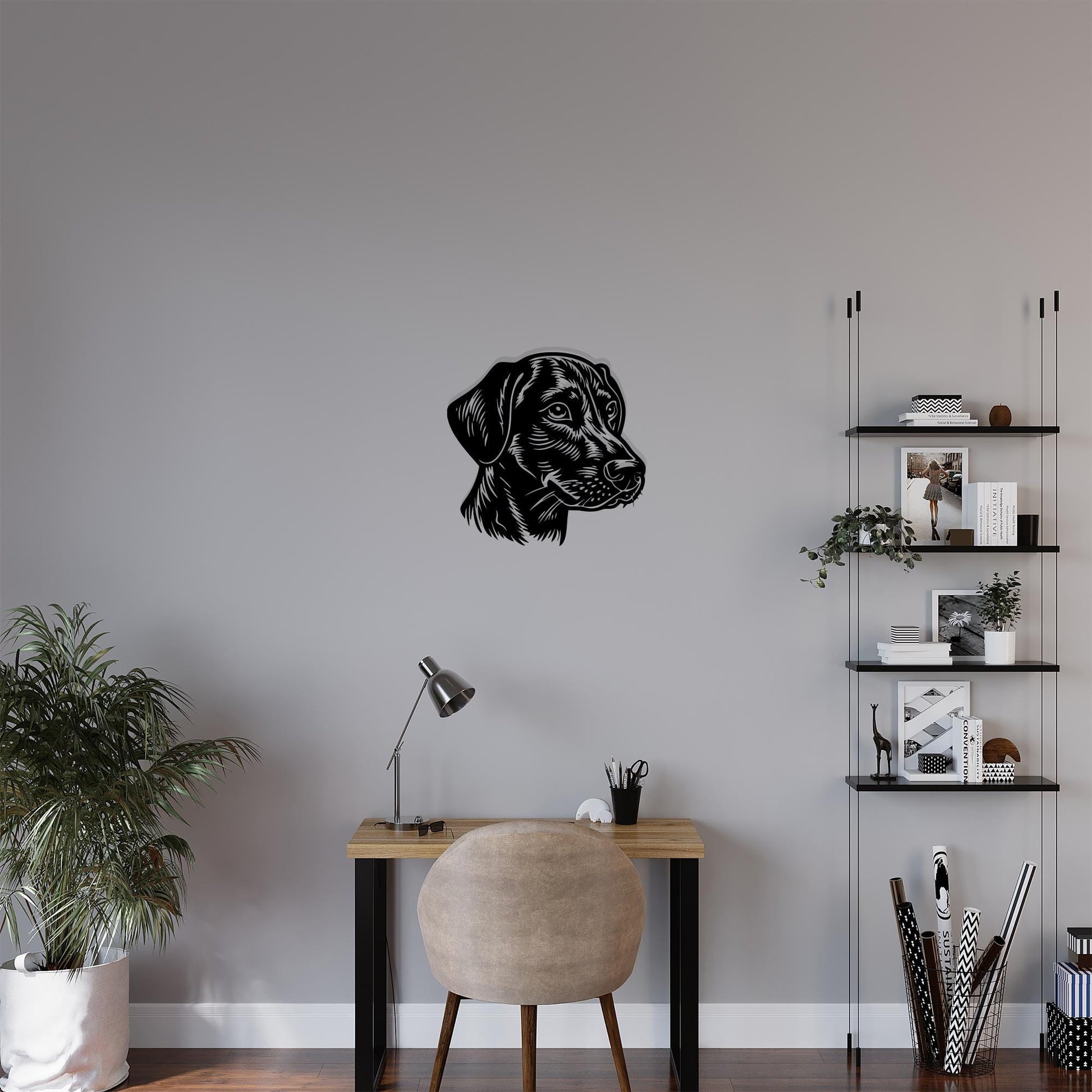 Labrador Metal Wall Art in a modern hallway