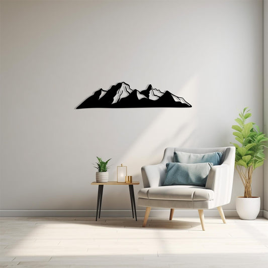 Black Metal Mountain Wall Art shown on a living room wall