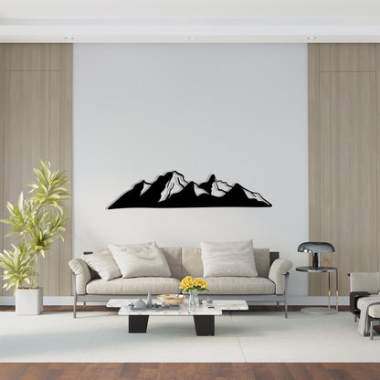 Black Metal Mountain Wall Art styled above a sofa