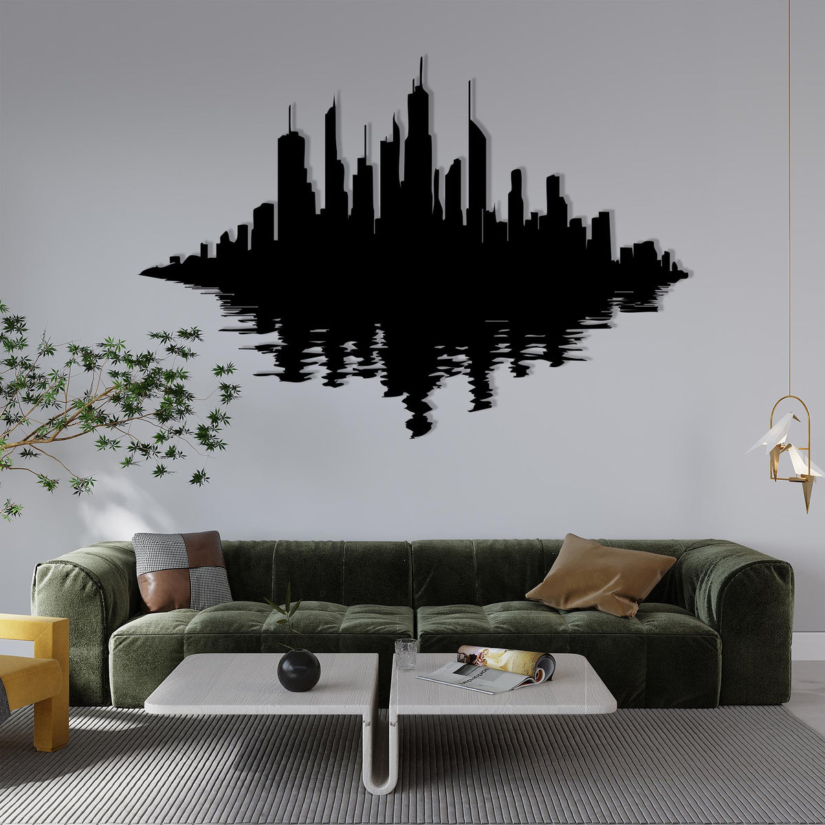 Modern City Skyline Metal Wall Art close-up of the powder-coated finish