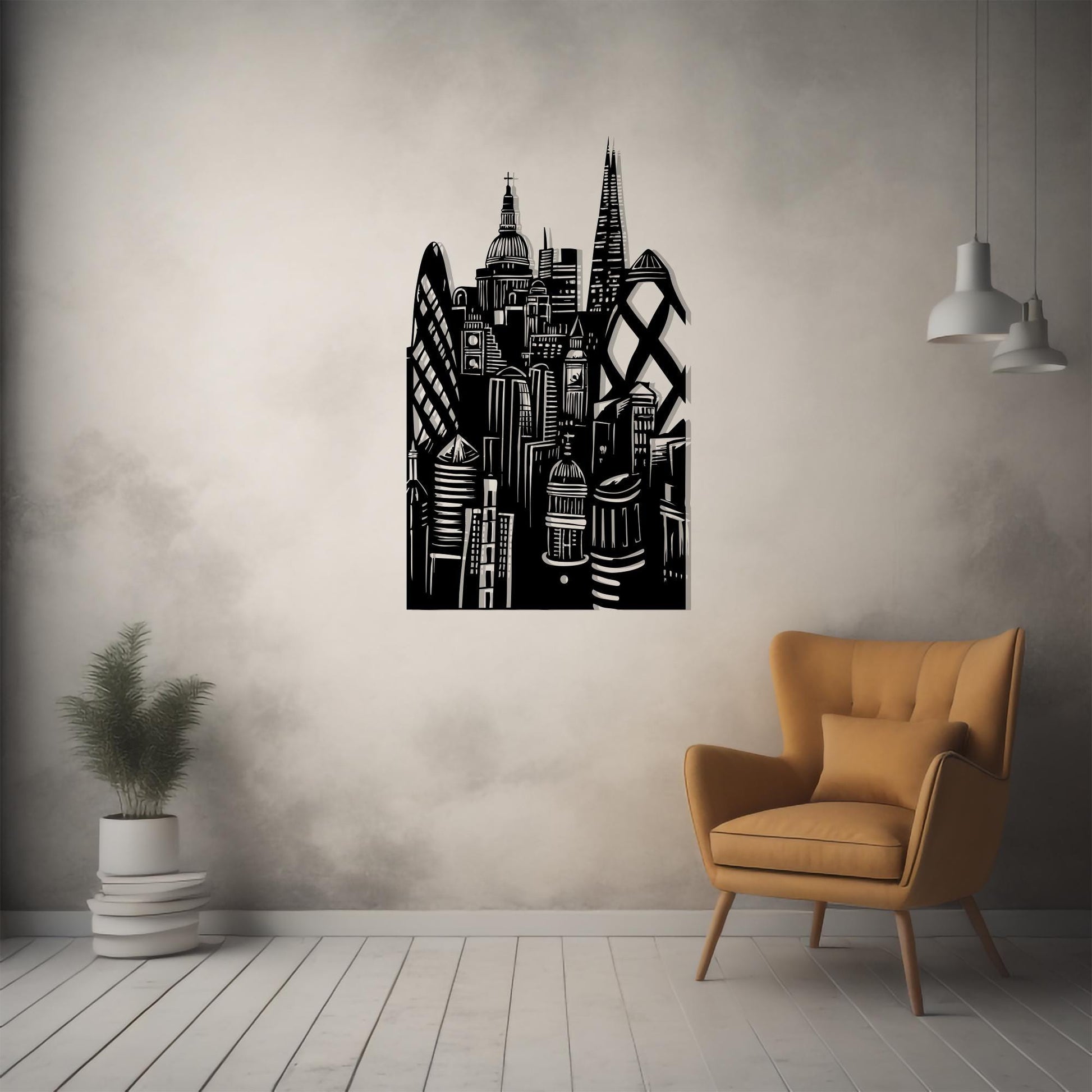 London Skyline Metal Wall Art hanging hardware and mounting detail