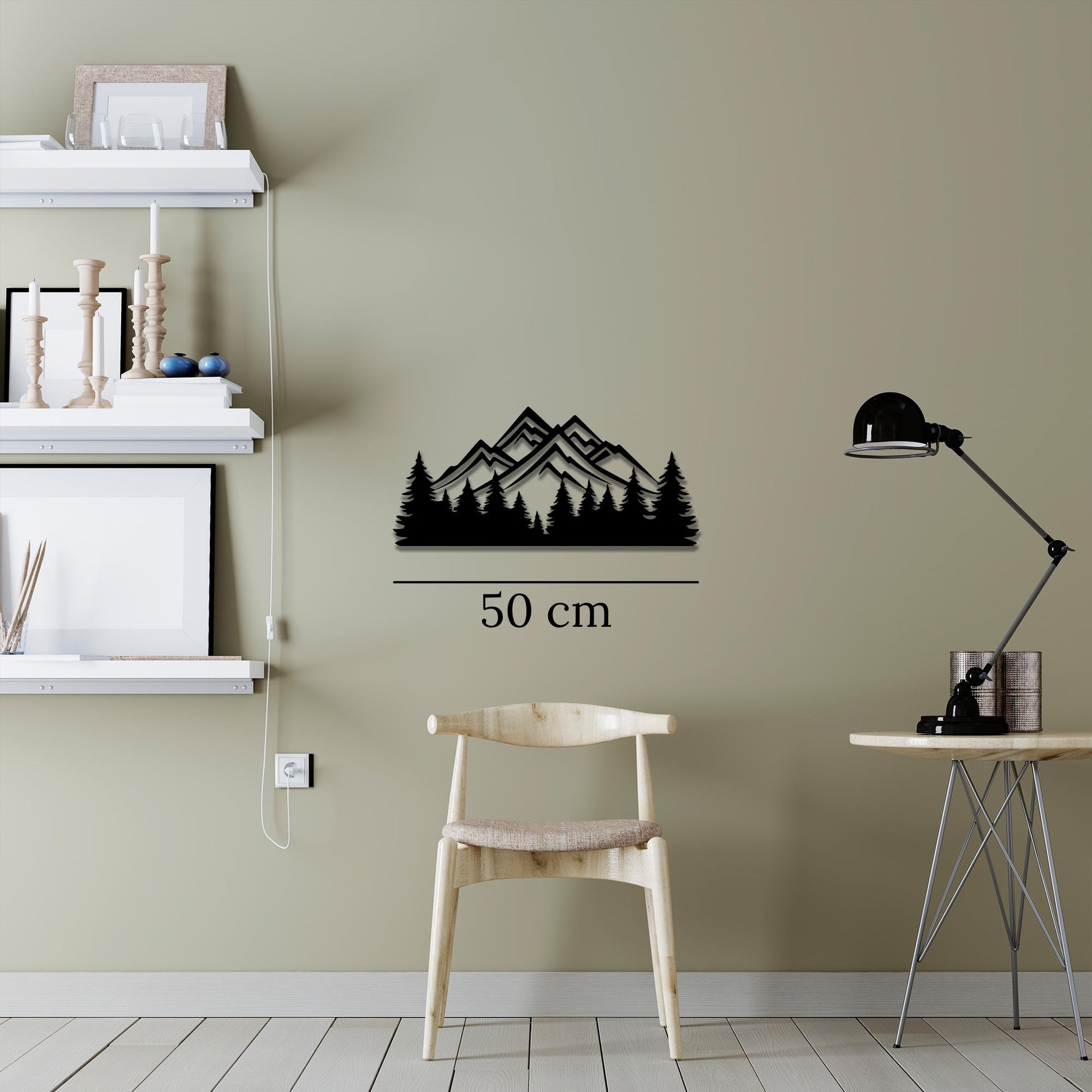 Metal Mountain Forest Wall Art in a modern hallway