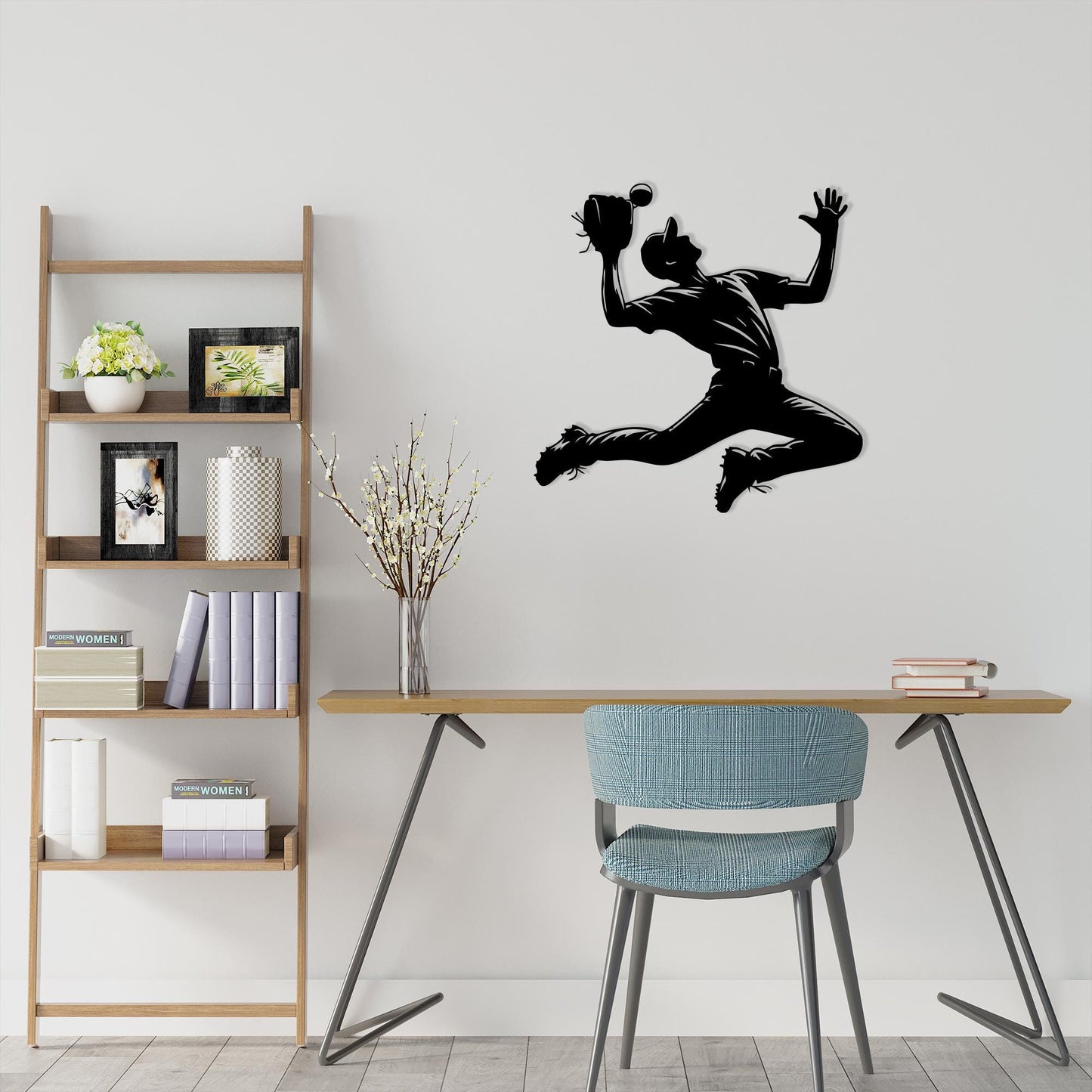 Baseball Player Metal Wall Art size guide with dimensions in cm and inches