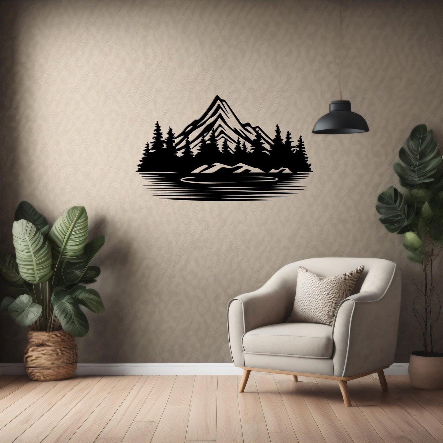 Black Metal Mountain Lake Wall Art, Rustic Cabin Decor | Wallsignature
