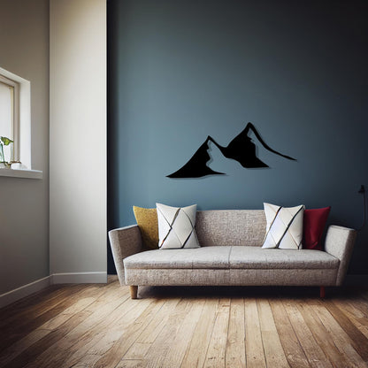 Minimalist Black Metal Mountain Wall Art close-up of the powder-coated finish