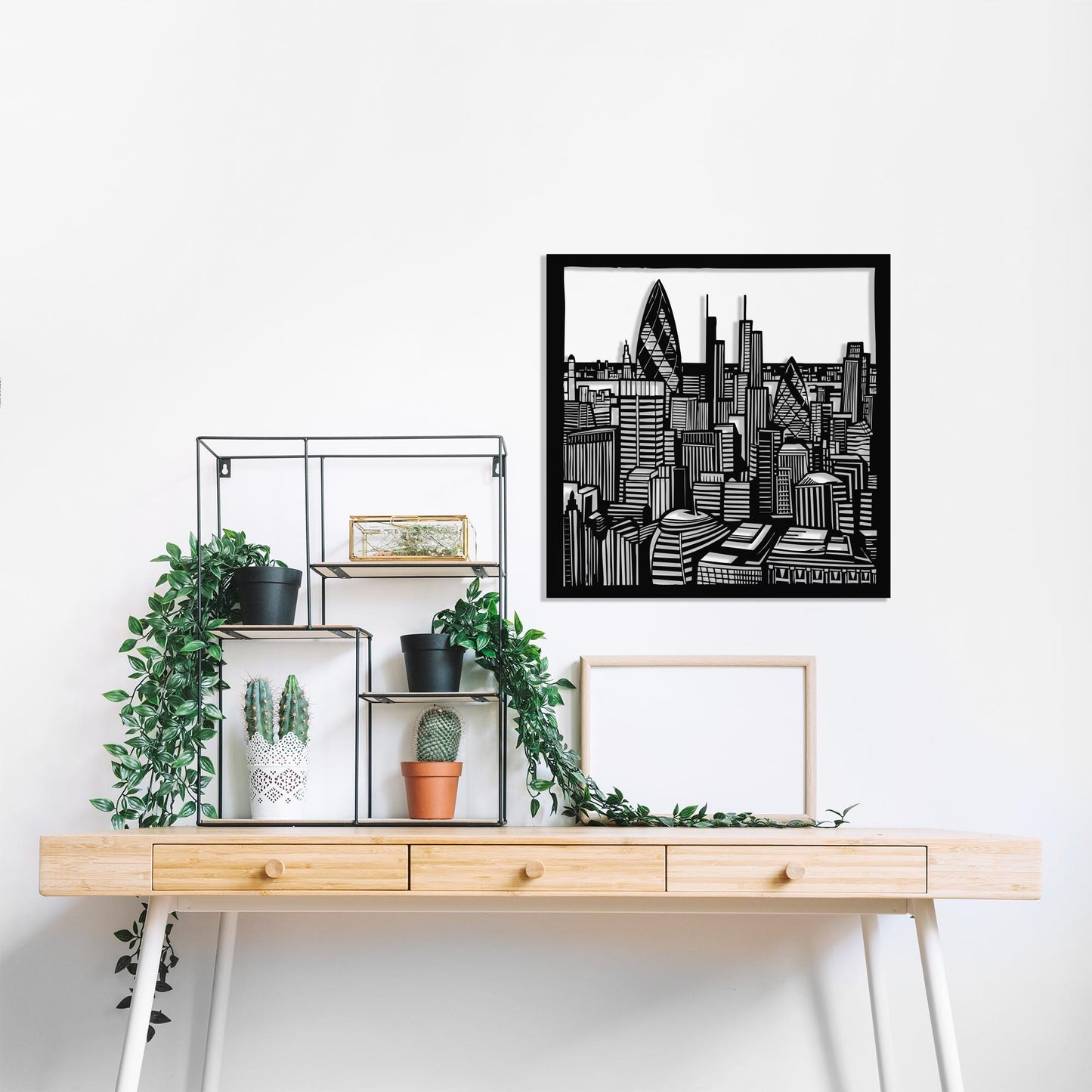London Cityscape Metal Wall Art, Gherkin Skyline Decor, Urban Office Gift, Framed City Panorama