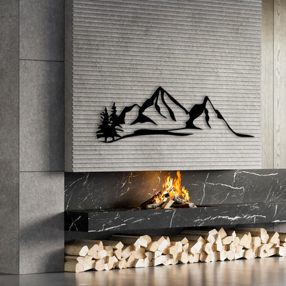 Mountain Metal Wall Art shown on a living room wall
