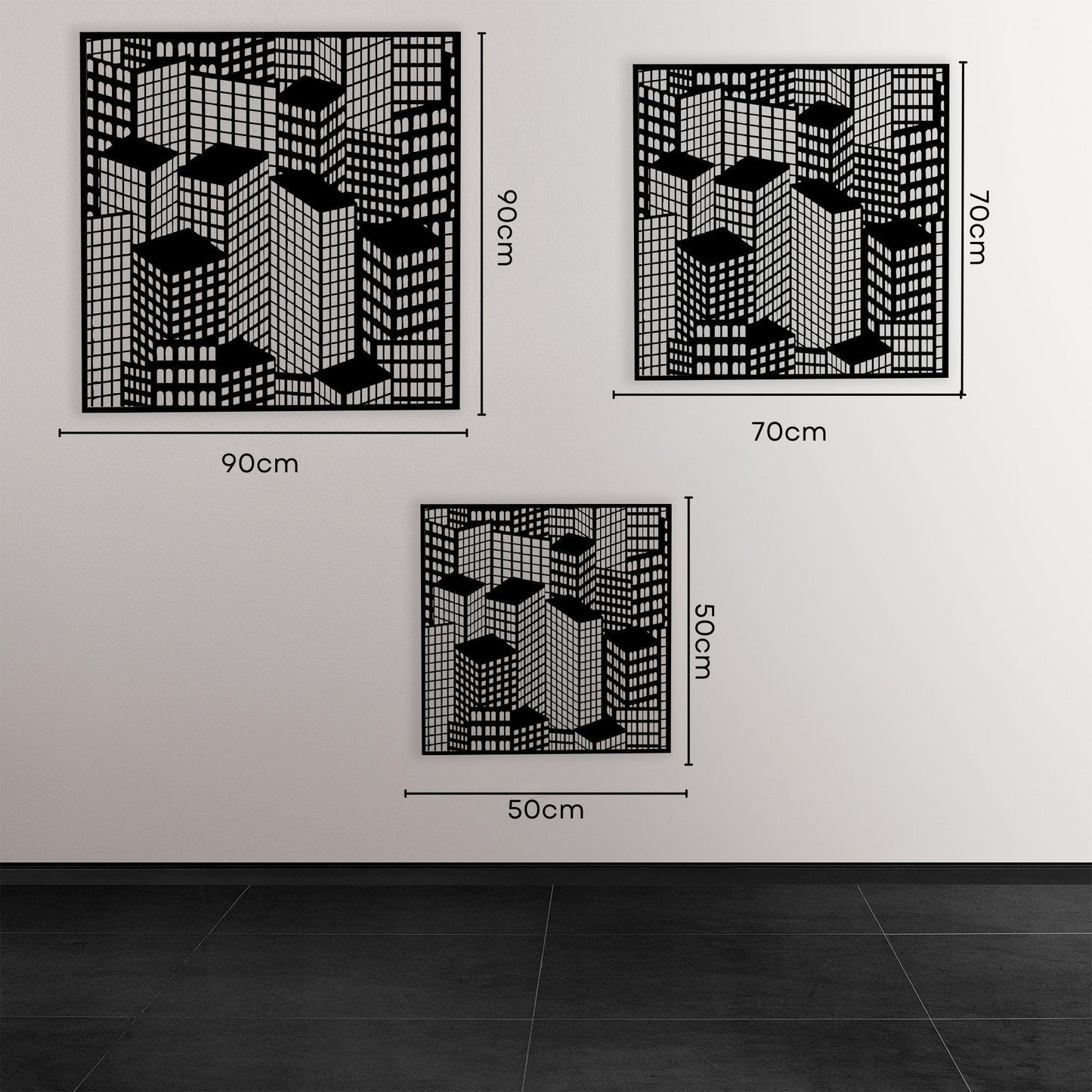 Geometric Skyscraper Metal Wall Art, Modern Cityscape Decor