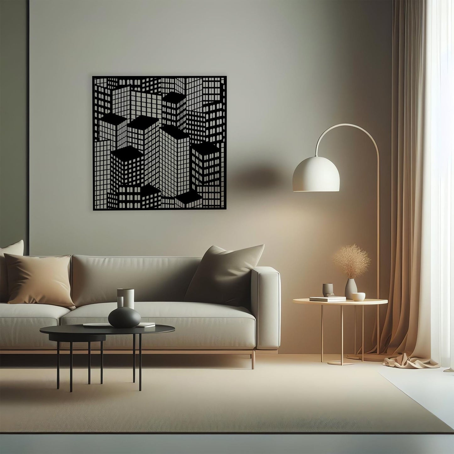 Geometric Skyscraper Metal Wall Art, Modern Cityscape Decor