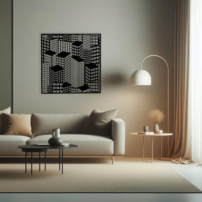Geometric Skyscraper Metal Wall Art size guide with dimensions in cm and inches
