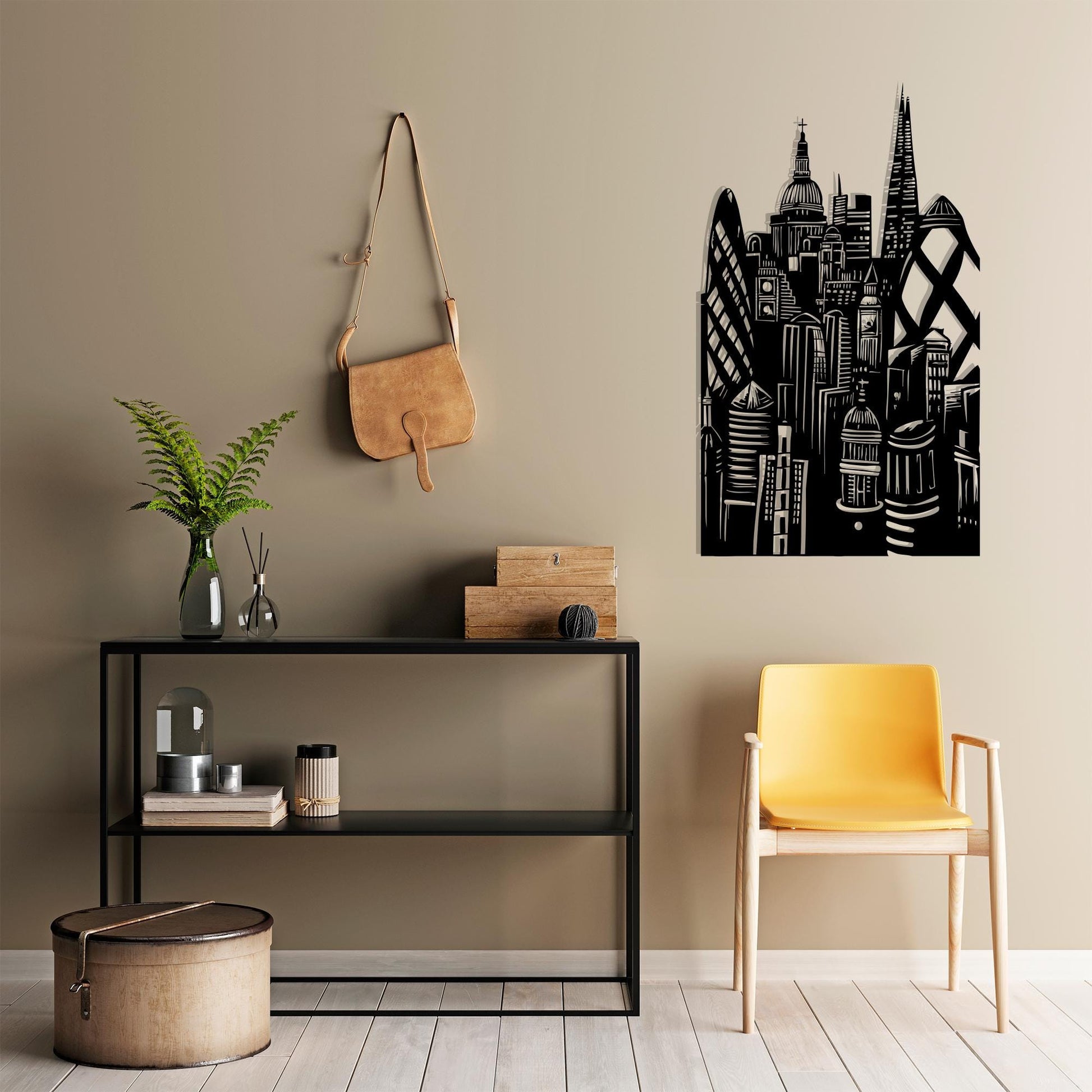 Geometric Skyscraper Metal Wall Art colour options for the metal panel