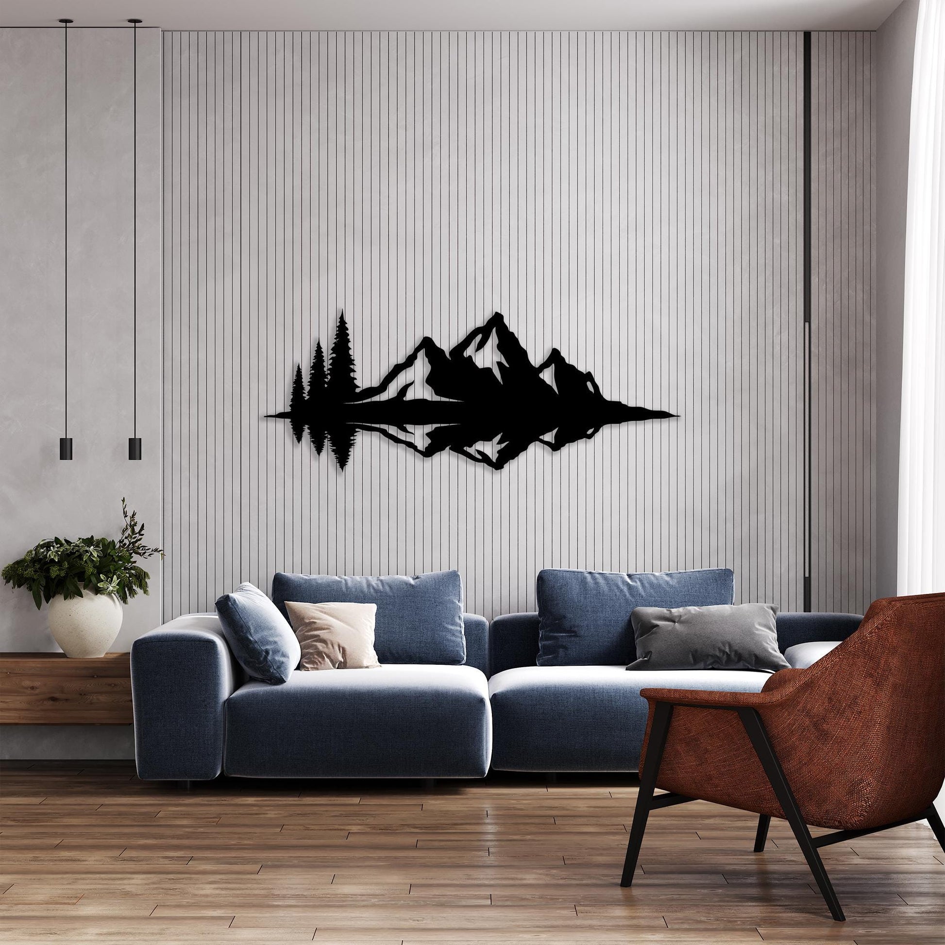 Mountain Lake Black Metal Wall Art, Nature Reflection Home Decor, Unique Birthday Gift | Wallsignature